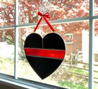 Thin Red Line Stained Glass Heart, Fire Service Symbol, Firefighter Gift