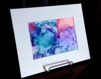 Alcohol Ink Painting, 5 x 7 Matted to 8 x 10, Blue Pink and Purple Abstract Art