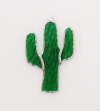 Stained Glass Cactus Suncatcher, Green Hammered Cathedral, Custom Colors Available