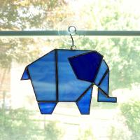 Stained Glass Elephant Suncatcher, Gray or Blue