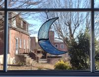 Crescent Moon Stained Glass Suncatcher--Blue Moon