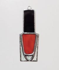 Nail Polish Bottle Stained Glass Suncatcher / Christmas Tree Ornament, Red Opalescent, Custom Colors Available