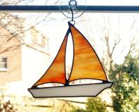 Stained Glass Sailboat Suncatcher, Orange Swirl