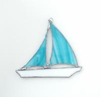 Stained Glass Sailboat Suncatcher, Aqua Blue Swirled