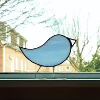 Stained Glass Standing Bird, Light Blue