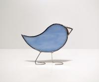Stained Glass Standing Bird, Light Blue