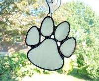 Stained Glass Paw Print Suncatcher, White, Custom Colors Available