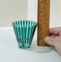 Vintage Jeanette Glass Carousel Emerald Green Striped Small Cocktail Shot Glasses, Set of Three, Art Deco Barware