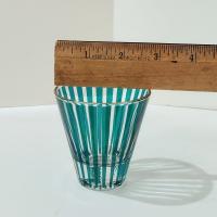 Vintage Jeanette Glass Carousel Emerald Green Striped Small Cocktail Shot Glasses, Set of Three, Art Deco Barware