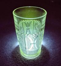 Vintage Westmoreland Princess Feather Clear 9 Ounce Flat Tumblers, Set of Three, EAPG Drinking Glasses, Manganese Glass, UV Reactive Glass