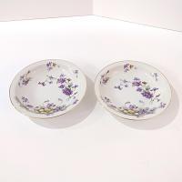 Vintage Meito Adele Orleans Shape Dessert Fruit Bowls, Set of 2, Purple and Yellow Violets Floral Design China