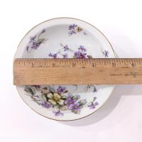 Vintage Meito Adele Orleans Shape Dessert Fruit Bowls, Set of 2, Purple and Yellow Violets Floral Design China