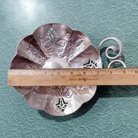 Vintage Stamped Aluminum Serving Tray, Tulip Design Metal Candy Snack Dish