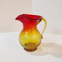 Vintage Amberina Crackle Glass Pitcher, Kanawha Crackle Glass Vase