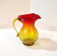 Vintage Amberina Crackle Glass Pitcher, Kanawha Crackle Glass Vase