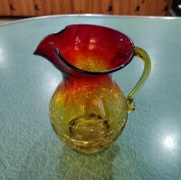 Vintage Amberina Crackle Glass Pitcher, Kanawha Crackle Glass Vase