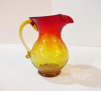 Vintage Amberina Crackle Glass Pitcher, Kanawha Crackle Glass Vase
