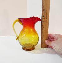 Vintage Amberina Crackle Glass Pitcher, Kanawha Crackle Glass Vase
