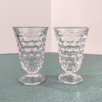 Antique Vintage Fostoria American Clear Footed Iced Tea Glasses, Set of Two, Manganese Depression Pressed Glassware