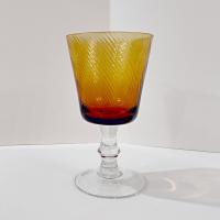 Vintage Amber Swirled Wine Glass, Blown Glass Water Goblet