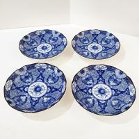 Vintage Andrea by Sadek Hijiri Gama Japanese Style Blue Green Ceramic Sauce Bowls, Set of 4, Trinket Soap Dishes