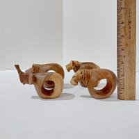 Vintage Carved Wooden Safari Animal Napkin Rings, Set of Four, Elephant Hippo Lion Tiger