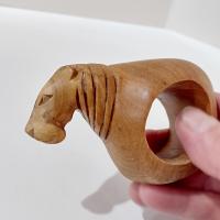 Vintage Carved Wooden Safari Animal Napkin Rings, Set of Four, Elephant Hippo Lion Tiger