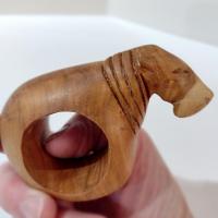 Vintage Carved Wooden Safari Animal Napkin Rings, Set of Four, Elephant Hippo Lion Tiger