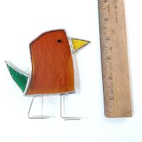 Stained Glass Standing Bird, Funky Amber Orange and Green Glass Bird Suncatcher, Bird Lover Gift, Windowsill Sitter