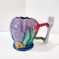 Vintage Disney Parks Little Mermaid Ariel Ceramic Mug, Purple and Red Starfish Shell Mug with Trident Handle