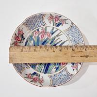 Vintage Japanese Ayame 6 Inch Porcelain Bowl with Pink, Blue, and Gold Iris Floral Design