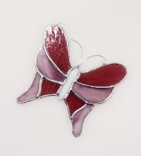 Stained Glass Butterfly Suncatcher, Pink Cathedral and Opalescent Art Glass, Custom Colors Available