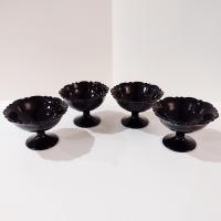 Vintage L.E. Smith Mt Pleasant Black Amethyst Glass Footed Dessert Coupes, Set of 4, Black Amethyst Depression Glass