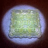 Antique Bryce Higbee Medallion Sunburst Clear Glass Salad Plate, EAPG Glass, UV Reactive Vaseline Glass Dish, Vintage Pressed Glass Plate