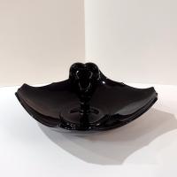 Vintage L.E. Smith Mt. Pleasant Black Amethyst Glass Handled Serving Tray, Black Amethyst Depression Glass