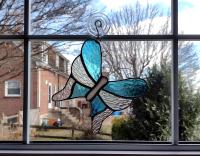 Stained Glass Butterfly Suncatcher, Aqua Blue and Iridescent Clear Cathedral Glass, Custom Colors Available