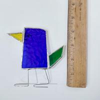 Stained Glass Standing Bird, Funky Turquoise Blue and Green Glass Bird Suncatcher, Bird Lover Gift, Windowsill Sitter