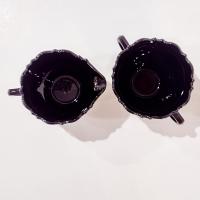 Vintage L.E. Smith Mt. Pleasant Black Amethyst Glass Footed Creamer and Open Sugar Bowl Set, Black Amethyst Depression Glass