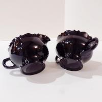 Vintage L.E. Smith Mt. Pleasant Black Amethyst Glass Footed Creamer and Open Sugar Bowl Set, Black Amethyst Depression Glass