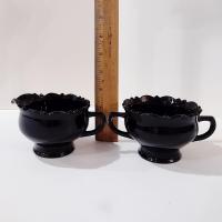 Vintage L.E. Smith Mt. Pleasant Black Amethyst Glass Footed Creamer and Open Sugar Bowl Set, Black Amethyst Depression Glass