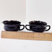 Vintage L.E. Smith Mt. Pleasant Black Amethyst Glass Footed Creamer and Open Sugar Bowl Set, Black Amethyst Depression Glass
