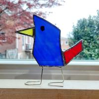 Stained Glass Standing Bird, Funky Glass Bird, Blue Bird Suncatcher