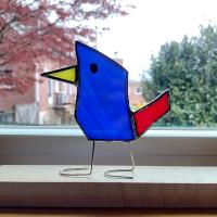 Stained Glass Standing Bird, Funky Glass Bird, Blue Bird Suncatcher
