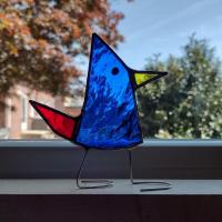 Stained Glass Standing Bird, Funky Glass Bird, Blue Bird Suncatcher