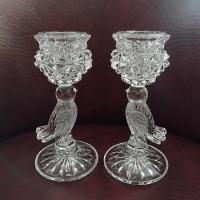Vintage Crystal Hofbauer Byrdes Collection Taper Candle Holders with Figurative Bird Stems, Set of Two