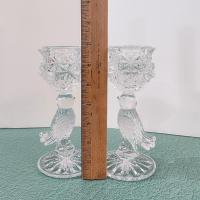 Vintage Crystal Hofbauer Byrdes Collection Taper Candle Holders with Figurative Bird Stems, Set of Two