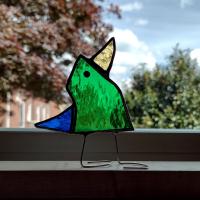 Stained Glass Standing Bird, Funky Glass Bird, Green and Blue Bird Suncatcher