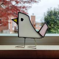 Stained Glass Standing Bird, Funky Glass Bird, White Iridescent Bird Suncatcher
