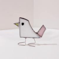 Stained Glass Standing Bird, Funky Glass Bird, White Iridescent Bird Suncatcher