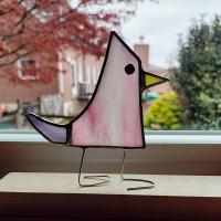Stained Glass Standing Bird, Funky Glass Bird, Pink Bird Suncatcher